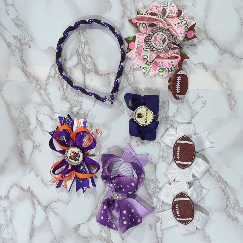 Baltimore Orioles Ravens Boutique Bow Collection with football ring